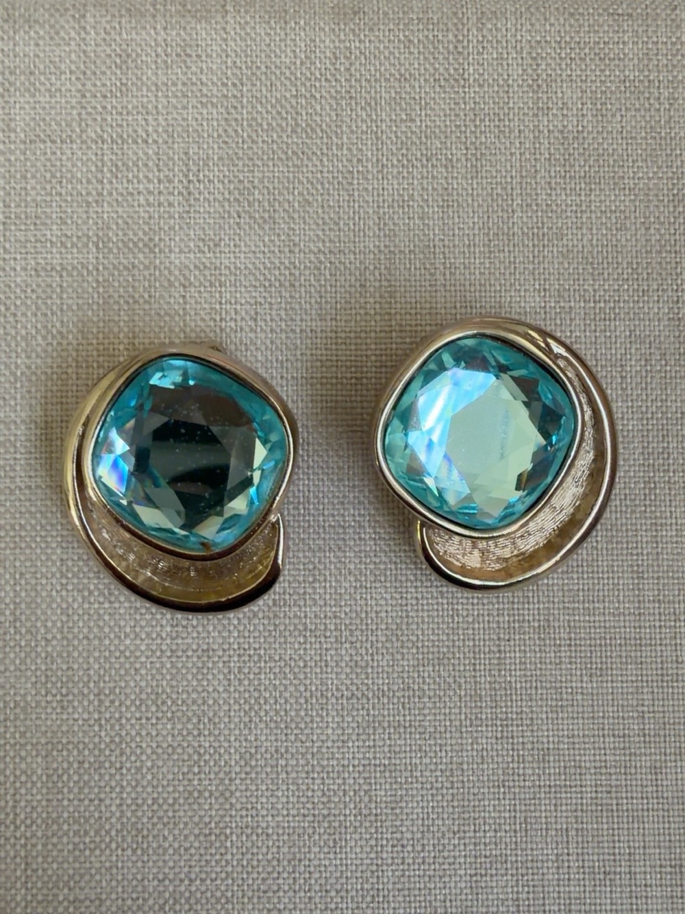 Gold-Tone Aqua Crystal Clip Earrings - Women Jewelry